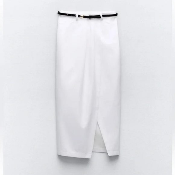 ZARA BELTED MIDI PENCIL SKIRT - Picture 1 of 4